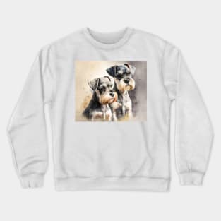 Two Miniature Schnauzers Playing Watercolour Painting Crewneck Sweatshirt